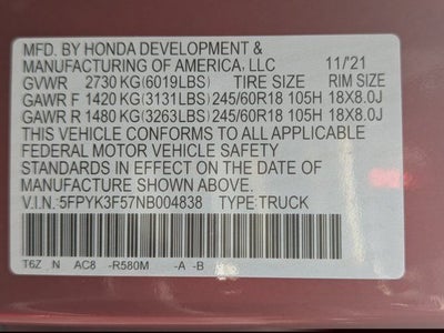 2022 Honda Ridgeline RTL